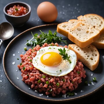 Steak Tartar with Fried Egg and Toast
