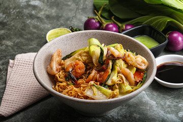 Asian cuisine - Fried noodles with seafood