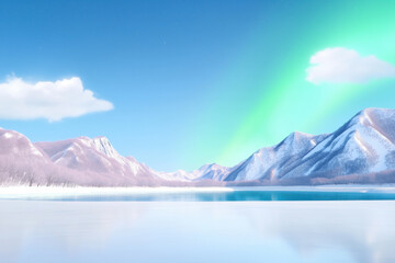Aurora Borealis Over Snowy Mountains