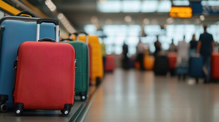 Luggage carousel in airport terminal Concept, Crowded Airport Baggage Claim Area with Travelers Waiting for Luggage at a Busy Terminal