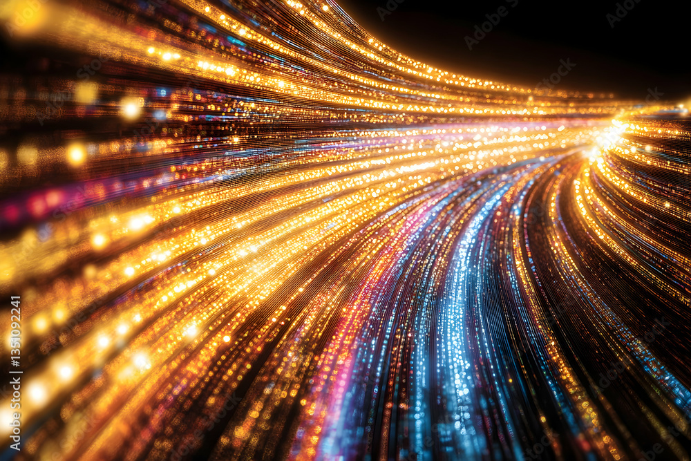 Poster abstract glowing lines converging into a radiant tunnel, representing data streams, technology, or f