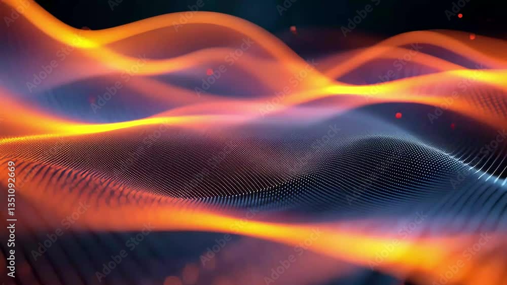 Fototapete Abstract data wave points create a dynamic visual representation of information flows, illustrating the interaction of technology and data in a futuristic setting
