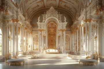 Fototapeta premium Ornate palace hall features white marble and gold details