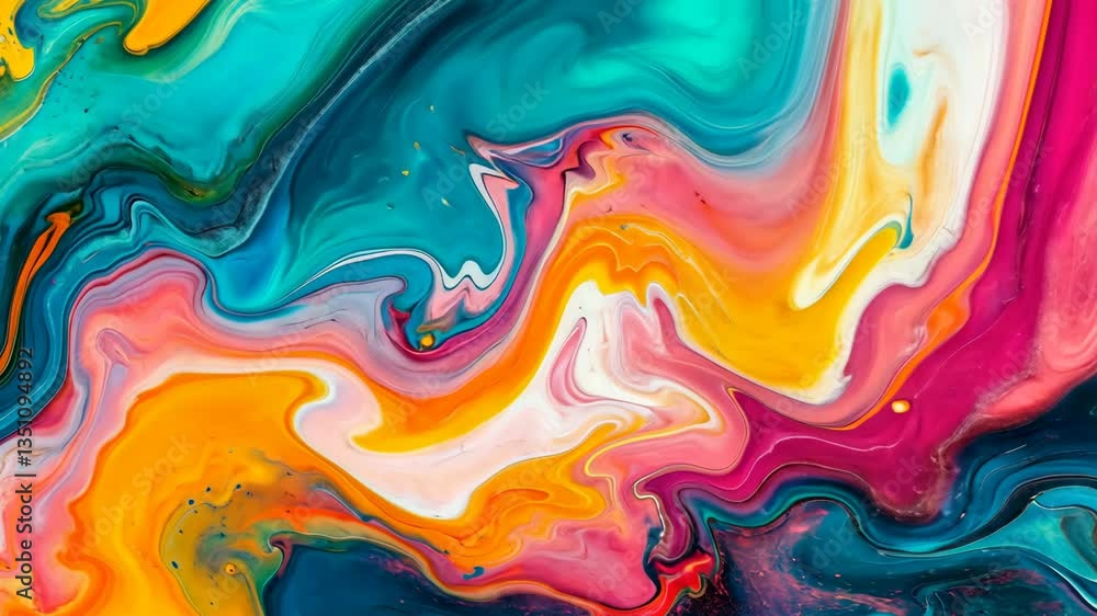 Poster vibrant abstract painting combines swirling colors and dynamic patterns creating an energetic visual