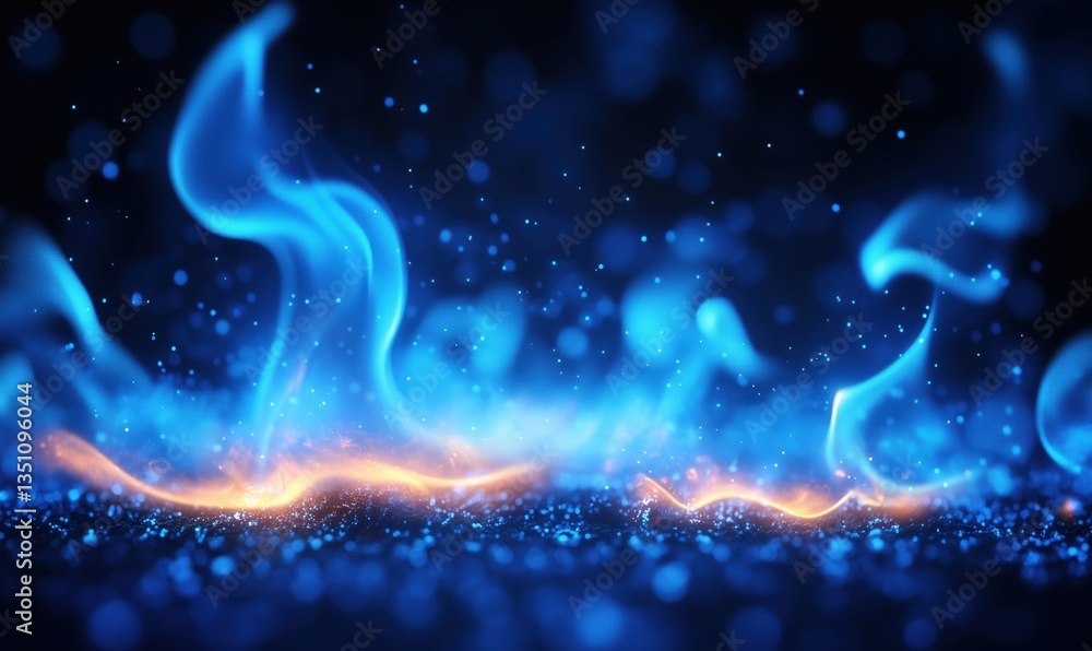 Poster blue and orange flames with sparkling particles creating a mystical atmosphere