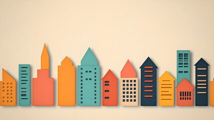 Obraz premium Colorful Paper Cutout City Skyline Design for Creative Projects
