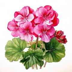 illustration of a vibrant geranium plant on white background