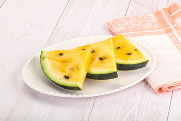 Sweet and juicy yellow watermelon slices