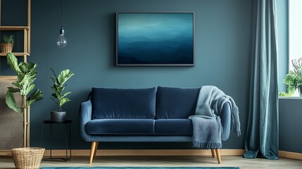 Blue Sofa with Teal Room Decor.