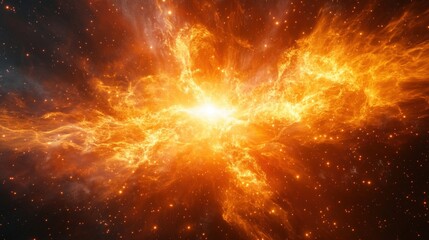 Stunning cosmic explosion with fiery orange and yellow nebula in deep space