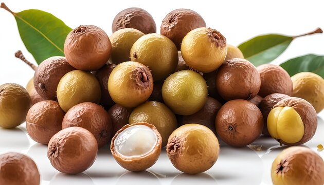 Pile of Freshly Harvested Buriti Fruits with Leaves