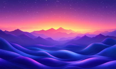 Selbstklebende Fototapeten Stunning digital landscape with vibrant purple and pink hues at sunset over rolling hills © Vergiliy