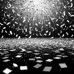 Obraz premium Silver Confetti Falling on Black Background