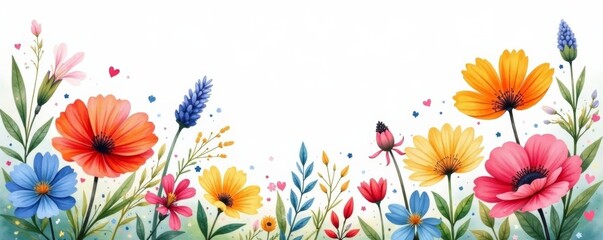 Fototapeta premium Colorful hand-painted wildflowers on a seamless watercolor background, seamless, pattern