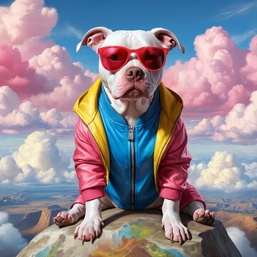 Cool Dog in Jacket on Mountaintop