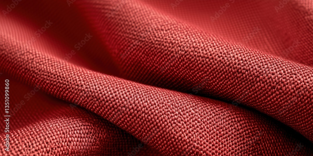 Poster textured red fabric close-up showcasing intricate weave patterns and rich color depth