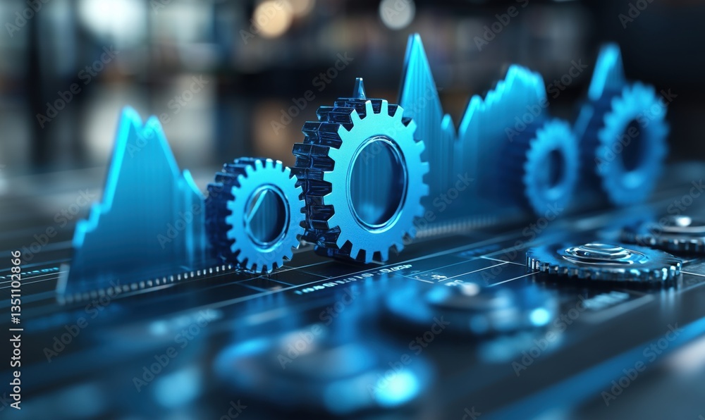 Poster 3d gears and data visualization representing technology and analytics in business