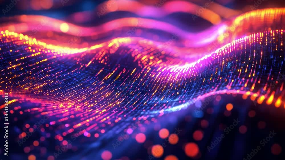 Poster digital wave: a mesmerizing abstract illustration depicting a digital wave form composed of radiant 