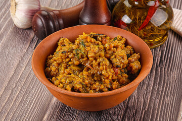 Vegan garnish - lentil with vegetables
