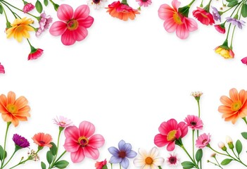 Fototapeta premium Delicate floral border, vibrant blooms arranged in a circular frame, texture, floral frame