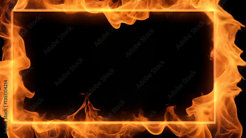 Poster creative design featuring glowing flames in a rectangular shape on a black background to enhance vis