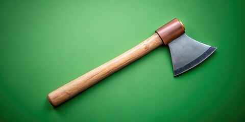 Hatchet gardening tool isolated on green background, agriculture , plant care,  agriculture