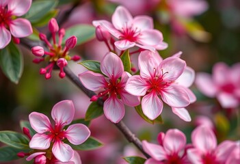 Fototapeta premium Delicate pink and red blossoms, vibrant petals, soft leaves, flora, red