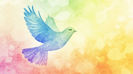 Obraz premium Rainbow Watercolor Dove in Flight: A Symbol of Peace and Hope