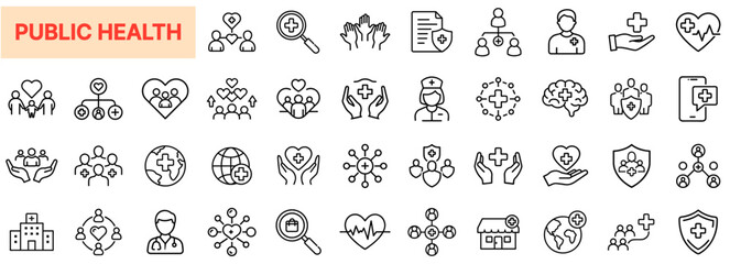 Public Health Icons – Healthcare, Wellness, Safety, Family, Medical Access, Support & Community