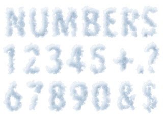 PNG, cloudy numbers, mathematical symbols, and lettering against a clear background, ideal for concepts related to weather, climate, and numerology