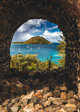 View of tropical island from old ruins, St John USVI
