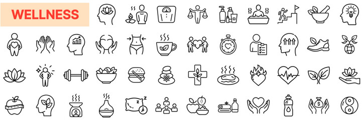 Wellness Icons – Mindfulness, Fitness, Nutrition, Self-Care, Mental Health, Balance & Healthy Lifestyle