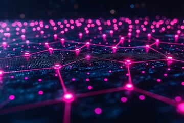 Obraz premium Abstract Digital Network with Bright Pink Nodes and Connections