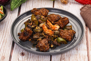 Manchirian breaded prawn with vegetables