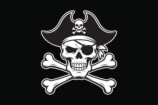 Pirate  Skull Black and White Vector
