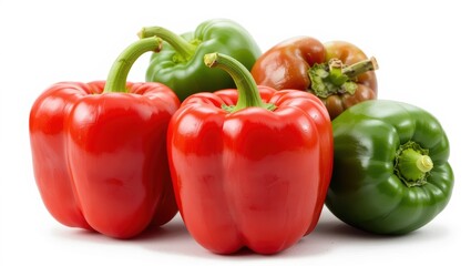 Assorted Colorful Bell Peppers Including Red and Green Varieties on White Background