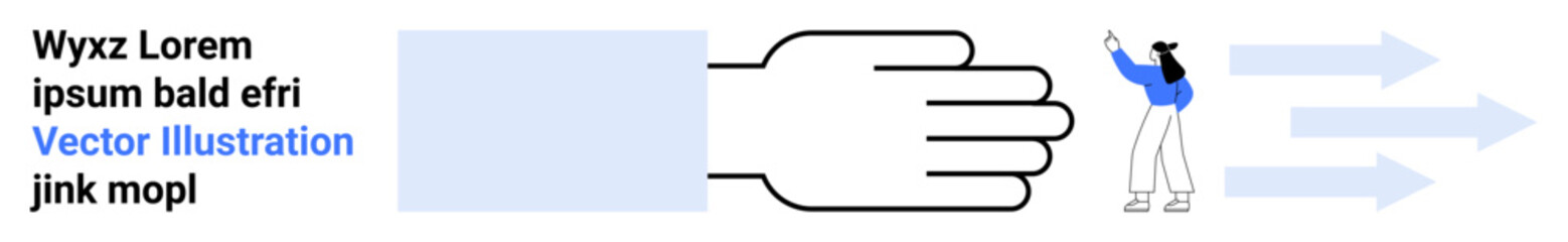 Open hand directing a person with arrows indicating movement or guidance. Ideal for leadership, guidance, teamwork, progress, mentoring, career growth, simple landing page