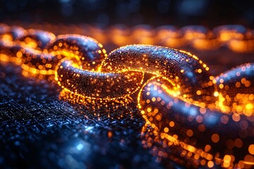 Glowing Digital Chain Links Representing Connectivity and Technology