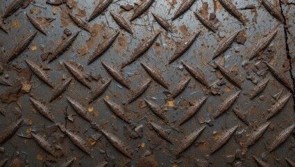 Close-Up View of Textured Muddy Tire Tread Pattern on Dark Surface