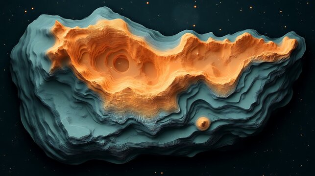 Alien Planet Landscape with Space Rock.