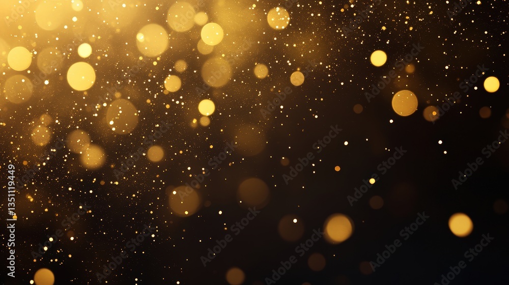 Poster a shimmering background of golden particles against a dark backdrop, creating a magical and festive 