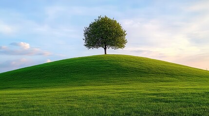 Single tree on a green hill