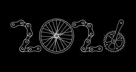 Bicycle Happy New Year 2026 black background	