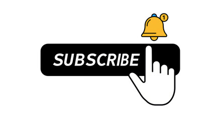 Isolated 'Subscribe' Button with Notification Bell and Hand Pointer