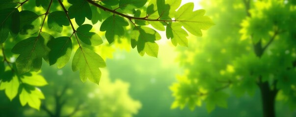 Fototapeta premium Leaves of oak trees rustle in a gentle breeze, foliage, tree branches, isolated