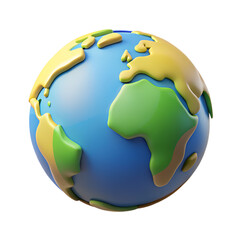 3D Globe Illustration with Stylized Yellow and Green Continents on a Blue Ocean Background
