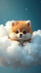 Obraz premium Little ball of fur peeking out from behind a fluffy white cloud, cute, cloud