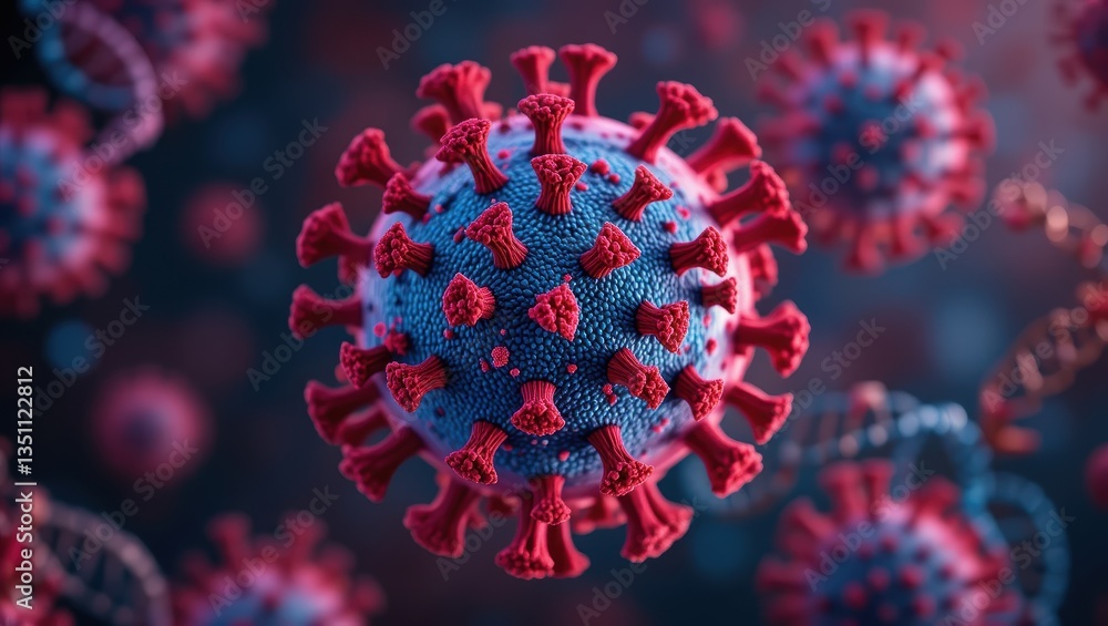 Poster highly detailed visualization of coronavirus structure under microscope with textured surface