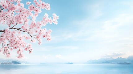 Spring flora blossoms by tranquil lake nature scene serene environment soft viewpoint