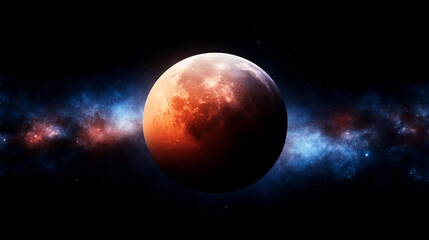 Fototapeta premium Lunar Eclipse in the Cosmos: A stunning capture of the moon in a celestial dance, showcasing a lunar eclipse set against a vibrant backdrop of cosmic nebulas and twinkling stars.